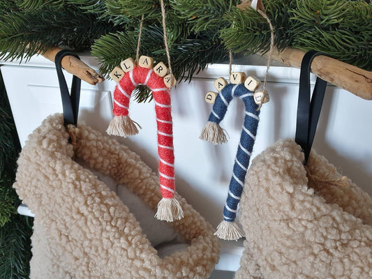 Makramee Zuckerstange mit Name Baumschmuck Anhänger einzeln